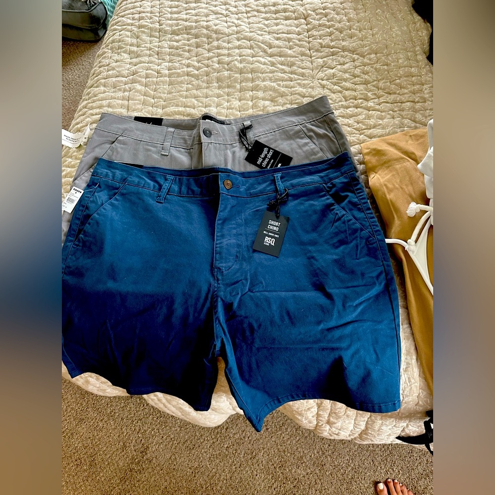 RSQ Men's Navy and Gray Flat Front Shorts